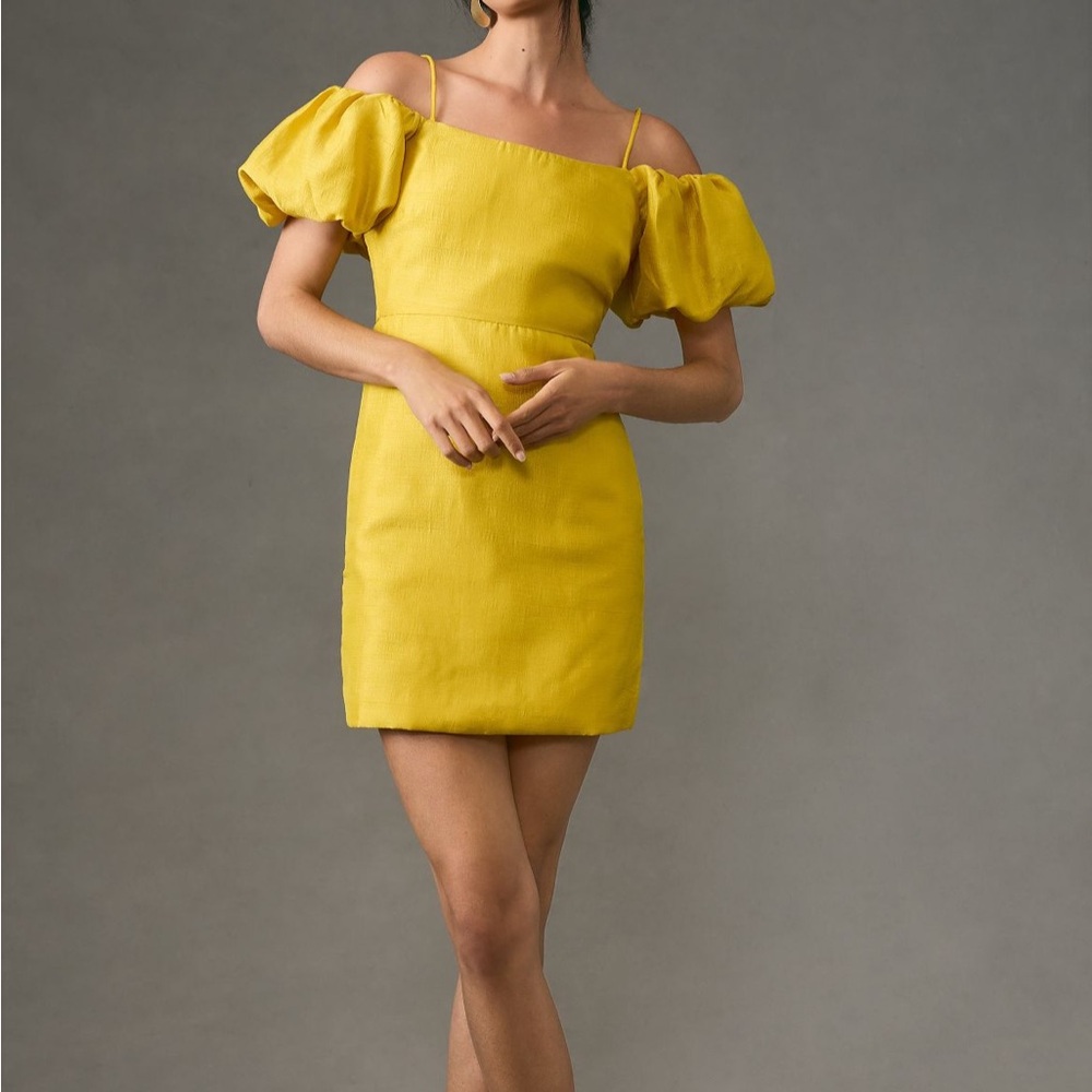 Elegant Yellow Puff Sleeve Dress